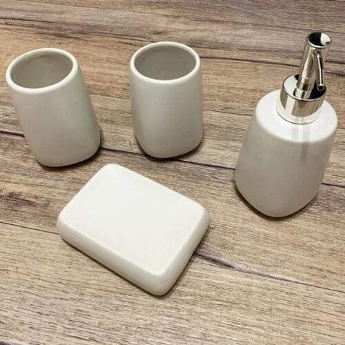 4Pcs Ceramic Bathroom Accessories Set Soap Dish Toothpaste Holder Press Emulsion Dispenser Container For Bathroom Household