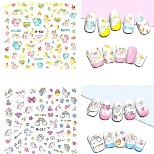2Sheets Unicorn Nail Art Stickers Cute Comic Nailart Water Decals Manicure Kawaii Japanese 3d Decors in High Quality Package