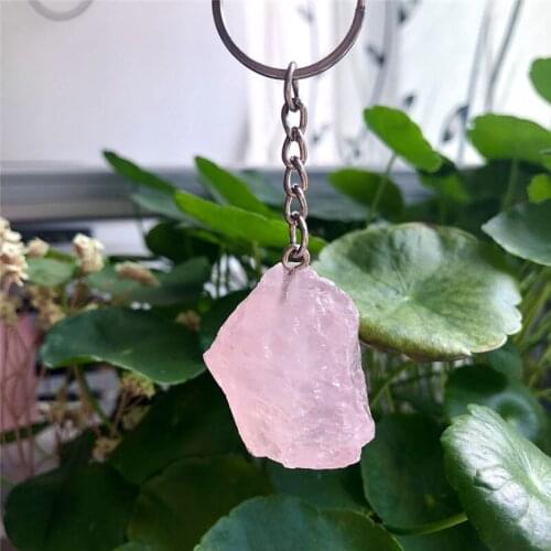 Natural quartz Crafts crystal rose quartz rough keychain healing color stone