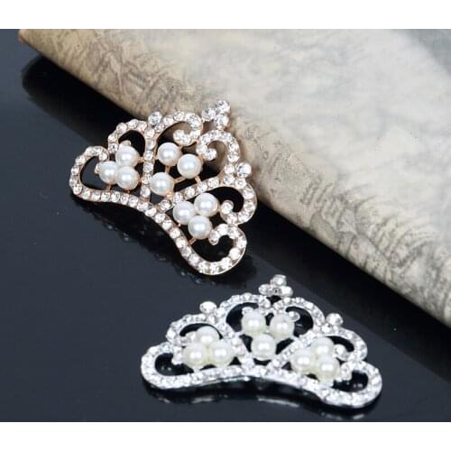 2016New 30Pcs Rhinestone Pearl Crown Buttons for Embellishment Wedding Clothes or DIY Hair Accessories HZ22