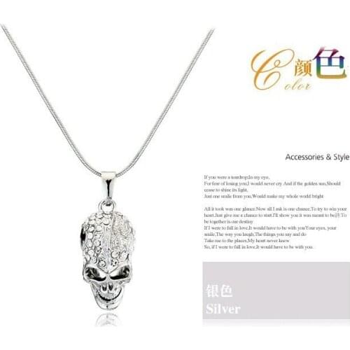 New 2017 Gold color Crystal Skull Skeleton Necklaces & Pendants Wholesales Fashion Jewelry for women men MK131