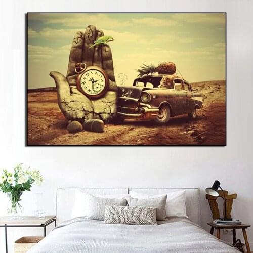 Poster Classical Art Salvador Dali Hand, Watch, Car, Pineapple, Parrot Print Canvas Painting Living Room Wall Decoration
