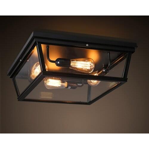 Retro Industrial Loft Vintage Ameican Glass Box Square led Ceiling Light Bedroom Living Room Balcony Home Decor Lighting Fixture