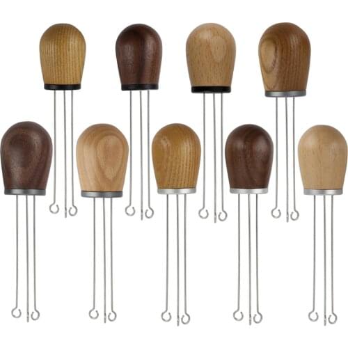 Solid Wood Handle Stainless Steel Espresso Tamper Arc-Shaped Stitch Wider Stir Area Leveler Needle Type Powder Distributor