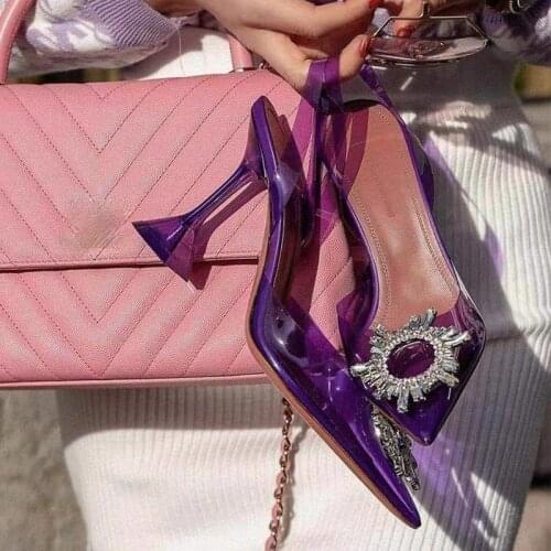 Pointed Transparent Sandals Women Summer 2021 New Rhinestone Sexy Baotou Jelly Banquet High Heels Large Size