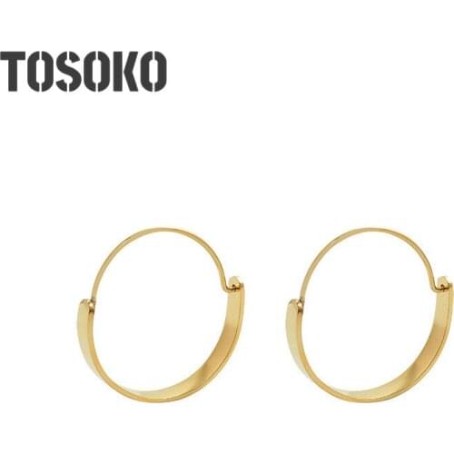TOSOKO Stainless Steel Jewelry Personality Buckle Plain Ring Earring Simple Hoop Earring For Women BSF328