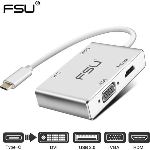 USB C Hub 4 Prot Thunderbolt 3 Type C to HDMI VGA DVI USB Connector Cable for Apple iMac MacBook Laptop PC Computer Accessories