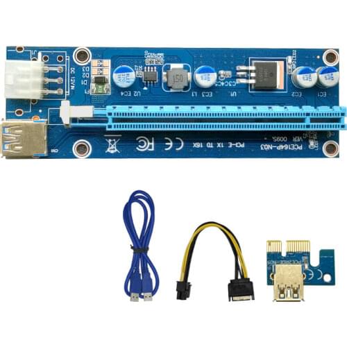 VER009S PCI-E Riser Card 009S PCIE PCI Express 1X to 16X Adapter 100CM 100CM USB 3.0 Cable SATA to 6Pin Power Cord