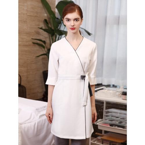 2021 Spring Beautician Uniforms Female High-end Foot Bath Technician Clothes Health Spa Fashion Beauty Salon Dress Wholesales