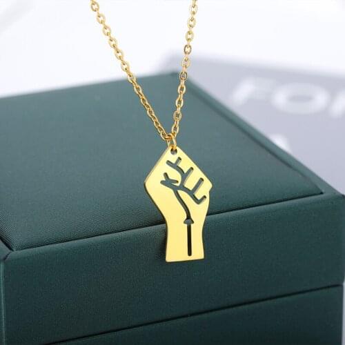 Vintage Motivated Fist Pendant Necklace For Women Men Stainless Steel Couple Necklace Choker Chain Goth Jewelry Friendship Gift