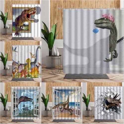 Funny Bathing Dinosaur Shower Curtains For Bathroom Cute Animal Creative Design Home Decor Kid Bath Screen Cloth Hanging Curtain