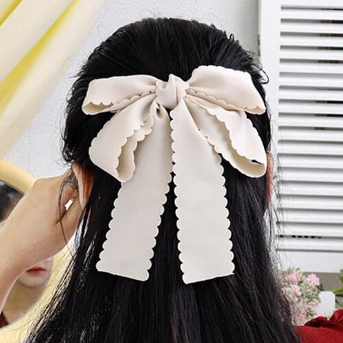 New Fashion Girls Satin Ribbon Barrette Bow Pure Color Fabric Cut Lace Bow Hairpin Hair Ornament Headwear Hair Accessories