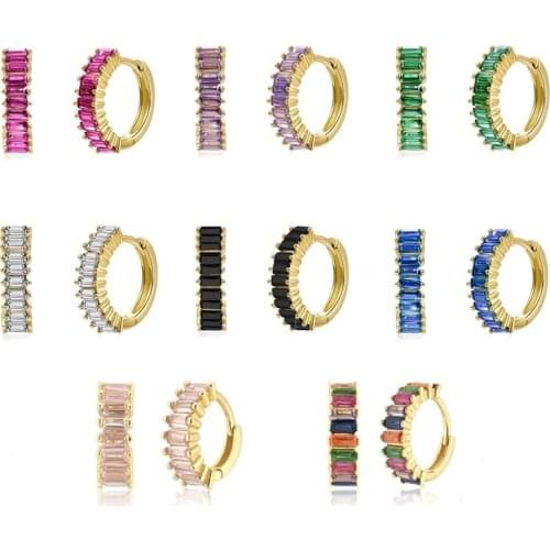 Aide 925 Sterling Silver Huggie Hoop Earrings for Women Rainbow Black Crystal Zircon Water Drop Hanging Prevent Allergy Earrings