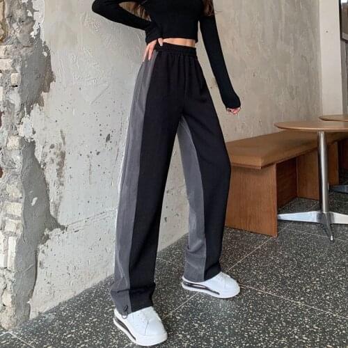 ZCSMLL Sports Pants Womens Loose-fitting Korean High Waist Drape All-match Color Matching Casual Trousers High Street Ins Tide
