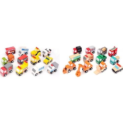 12PCS Kids Mini Wooden Cars Truck Model Toy Wooden Education Colorful Vehicle Toys Simulation Cars