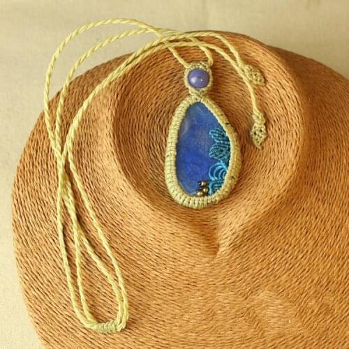 2019 new national style retro long necklace chain agate pendant hand made diy wholesale rare natural stone