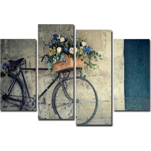 4 Pieces Art Canvas Painting Retro Bike Wall Art pictures Home Decor for Living Room Oil canvas painting Unframed