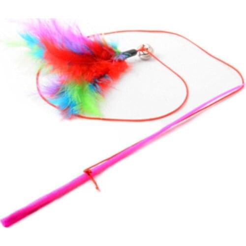 5Pcs Fishing Rod Colored Feather Elastic Rope Pet Stick Elastic Playing Toy Hot
