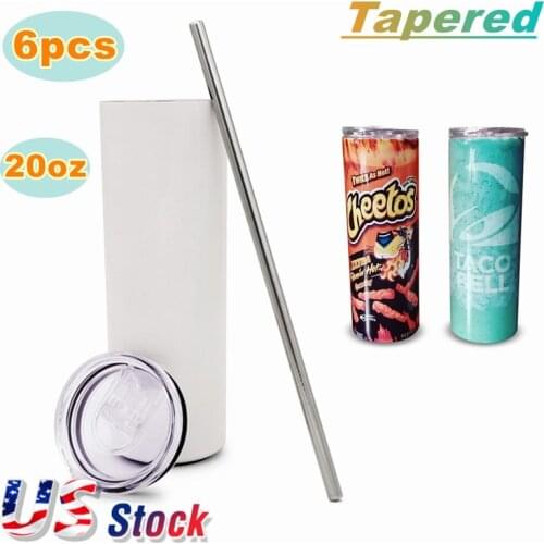 6pcs 20oz Sublimation Blank White Skinny Tumbler Stainless Steel Insulated Water Bottle Double