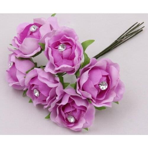 60pcs 3.5cm Artificial Silk Rose Bouquet Flowers With Crystal For Scrapbooking Wedding Garland Hair Accessories