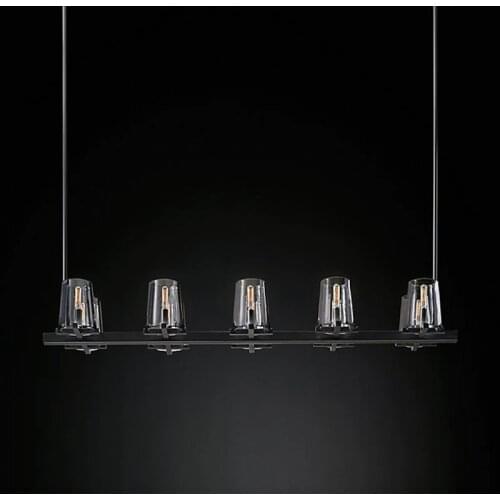 American RH Dining Room Straight E14 Led Pendant Light Gold / Black Metal Glass Rod Hanging Lamp Table Retro Led Lamp Fixtures