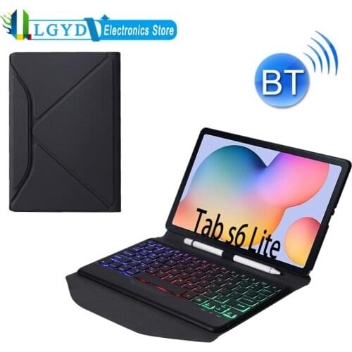 For Samsung Galaxy Tab S6 Lite, Diamond Texture Triangle Back Holder Splittable Bluetooth Keyboard Leather Case with Backlight