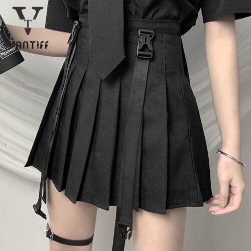 Palace Retro mini skirt Strap High Waist Skirt Functional Wind Pleated Skirt Skirt Autumn and Winter Sweater Bottoming