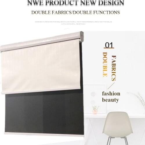 Double layer roller shutter with casette headrail,blackout transparent day night blinds window curtain for home office hotel