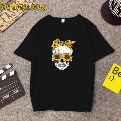 Hillbilly 2020 new Funny Skull Punk T Shirt Women Fashion Casual Short Sleeve Sun Flowers Tshirts Chemise Femme Tops Mujer Veran