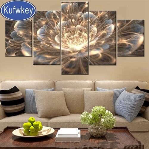 5 Piece Fireworks diamond painting Full Square,round diamond,rhinestone embroidery Mosaic Multi picture,Golden abstract Flowers