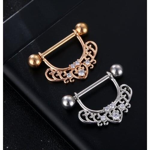 1PC Stainless Steel Zircon Nipple Piercing Jewelry Lot 14G Flower Nipple Ring Body Piercing Rose Gold Sexy Nipple Lercing Bar
