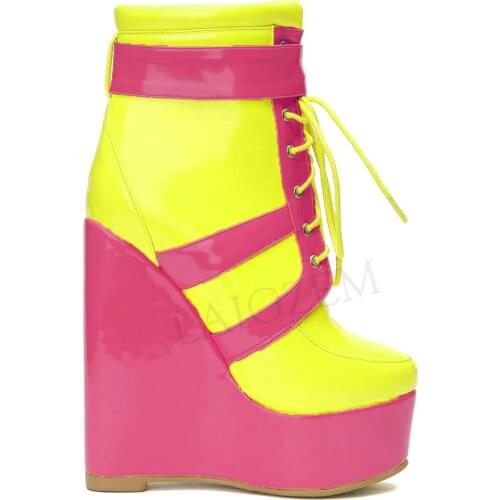 LAIGZEM 2020 Trendy Women Ankle Booties Wedge Platform Waterproof Height Increasing Short Boots Shoes Botines Spring Size 34 52