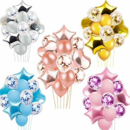14Pcs/lot 18inch Heart Star Foil Balloon 12inch Confetti Latex Balloons Birthday Wedding Party Decoration Balon Kids Gifts