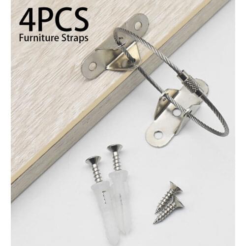 4Pcs Furniture Straps Stainless Steel Anti-overturning Security Lock Baby Safety For Wardrobe Closet Furniture chilld lock Locks