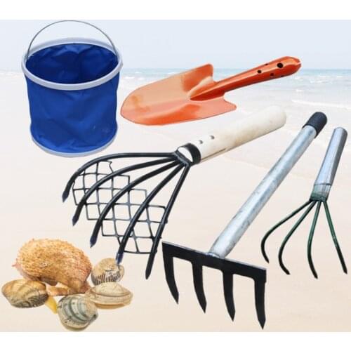 Sea Clam Tool Set Eco-friendly Beach Digging Shovel Shellfish Rake Telescopic Fishing Bucket Special Iron Garden Shovel Set