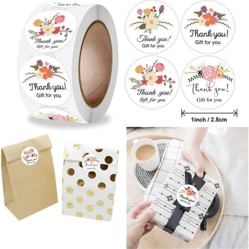500pcs/roll 2.5cm Flower Cute Stickers Thank You Gift for You Stickers Envelope Sealing Label Decoration