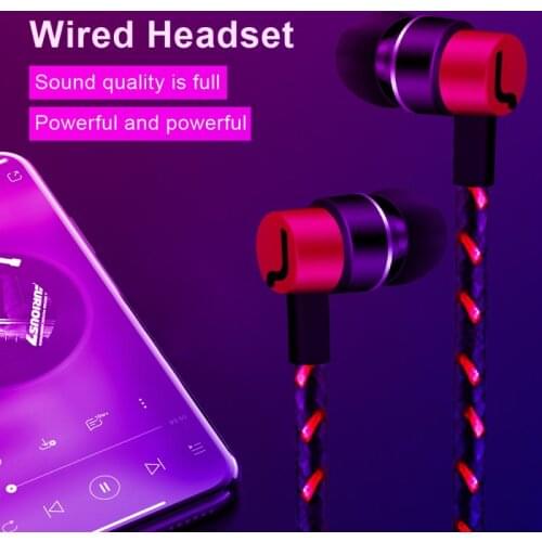 MP3 In-Ear Wired 3.5mm Earphones Pattern Braided Line Plating Headphones Subwoofer Stereo Universal Headset With Microphone
