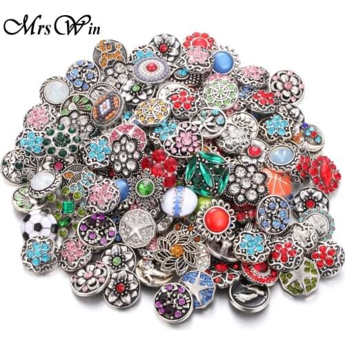 10pcs/lot New Snaps Jewelry Randomly Mixed Crystal Metal 18mm Snap Buttons Women Charm Bracelet & Bangle Snap Button