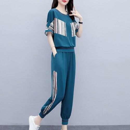 New Two-piece Womens Summer T-Shirt And Pencil Pants Casual Fashion Suit