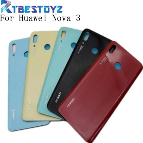 Original 3D Glass For HUAWEI nova 3 nova3 Back Battery Cover Case Rear Housing Cover Rear Door With Camera lens+Adhesive Sticke