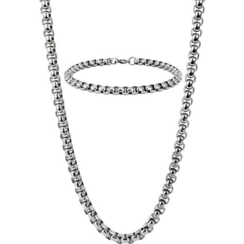 5mm Rolo Chain Necklace + Bracelet Mens Jewelry Set Cable Link Stainless Steel Jewelry set for Mens