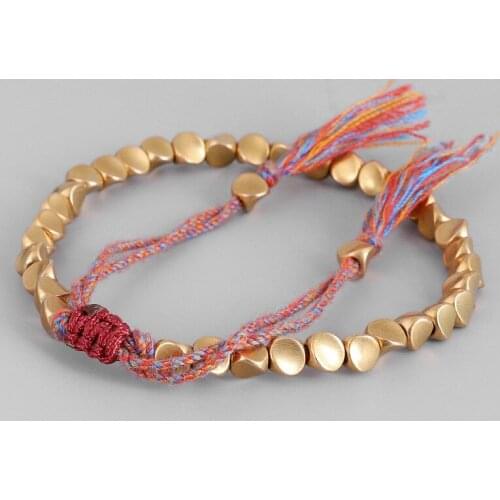 Handmade Braided Cotton Copper Beads Lucky Rope Bracelet Ethnic Tibetan Buddhism Braided Jewelry Tassel Rope Bracelet