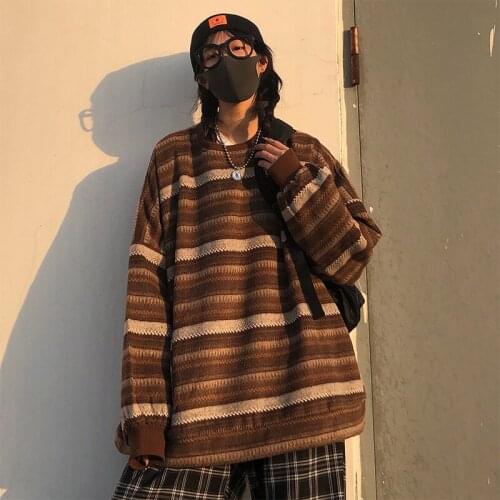 Pullovers Women Sweater Oversize Warm Hip Pop Ulzzang BF Unisex Casual Striped Knit Young Girl Fashion Retro Daily