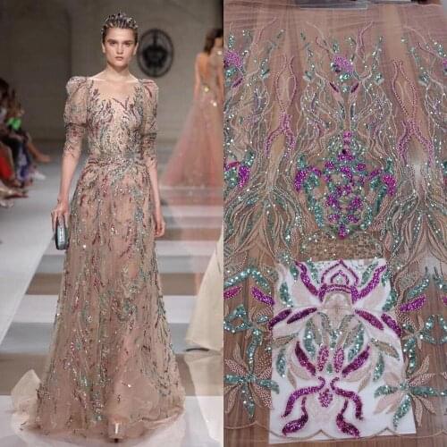 Luxury African Lace Fabric with beads Pretty J-76684 French tulle Lace Fabric High quality