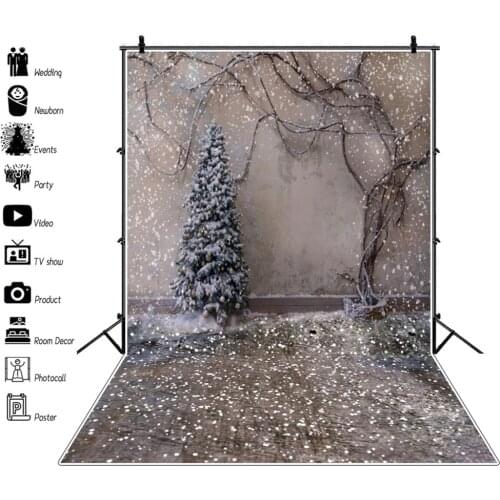 Christmas Backdrops For Photography Tree Snowflake Winter Cement Floor Party Child Outdoor Scenic Photocall Photo Background