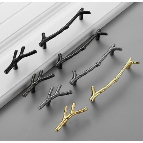 Fashion Tree Branch Furniture Handle 96mm 128mm Black Silver Bronze Kitchen Cabinet Handles Drawer Knobs Door Pulls Hardware