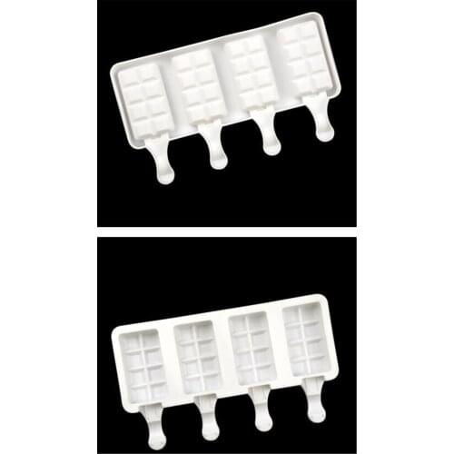 Hot 100pcs/lot Silicone Ice Cream Molds 4 Cell Ice Cube Tray Food Safe Popsicle Maker DIY Homemade Freezer Ice Lolly Mould