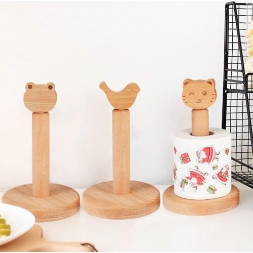 Cute Paper Roll Holder Wooden Kitchen Bathroom With Non-slip Base Home Decoration Small Animal Head Cartoon Desktop Thread Ball