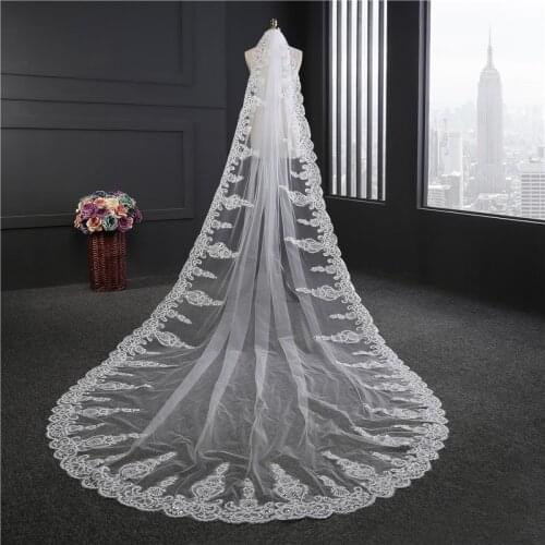 Wedding Veil 3.5 Meters Length 1.8M Width Real Image 2017 Crystals Rhinestones Lace BlingBling Cathedral Bridal Veils with Comb