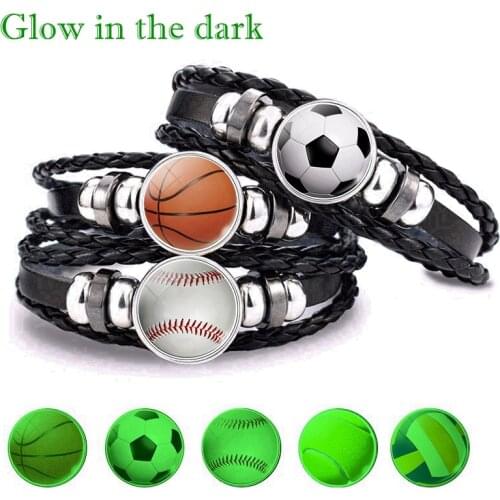 Luminous Infinite Jewelry Sports Series Soccer Basketball Bracelet Baseball Braided Multilayer Leather Bracelet Gift for Men